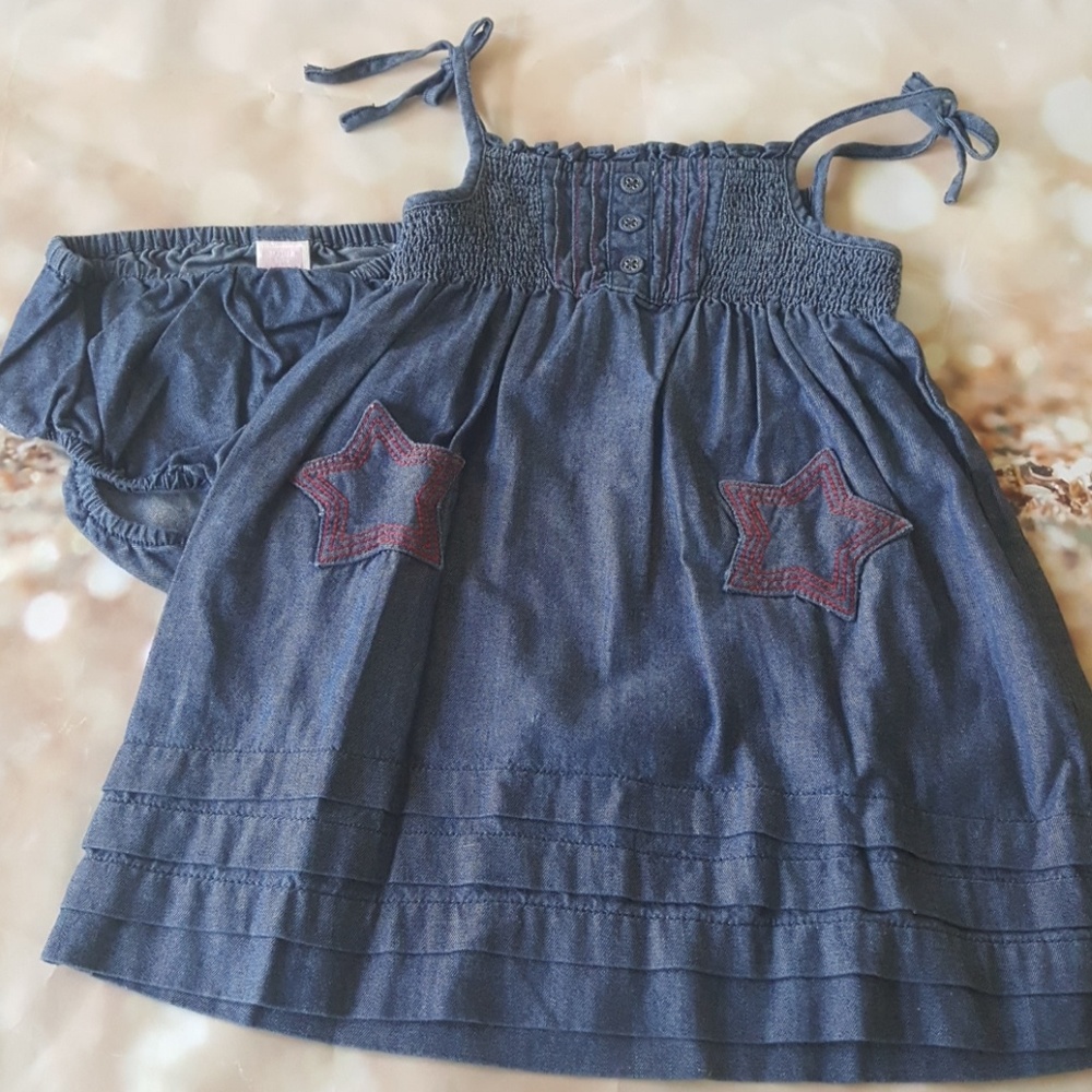Janie and jack 18 M Denim star sun dress bloomers